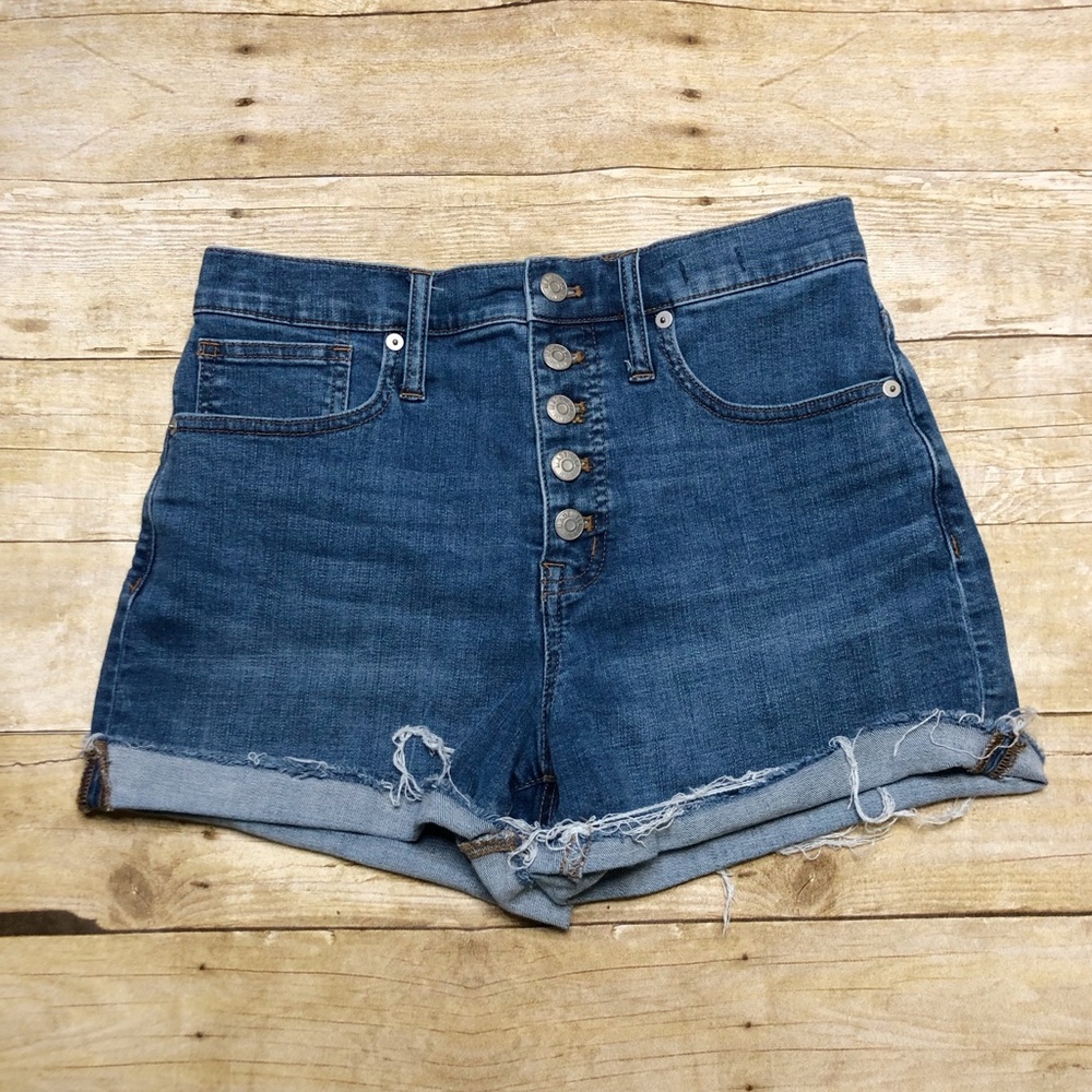 Madewell High-Rise Denim Shorts Button Fly Cut Off Hem